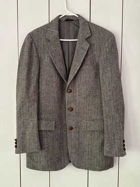VTG Harris Tweed Wool Blazer Jacket Size 42 Tan Brown